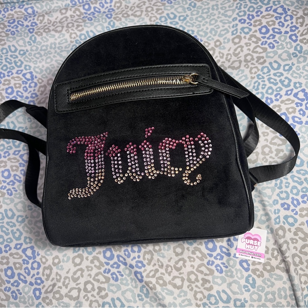 New Black Juicy Couture Backpack + Bag Charm NWT Purse Bag Velvet